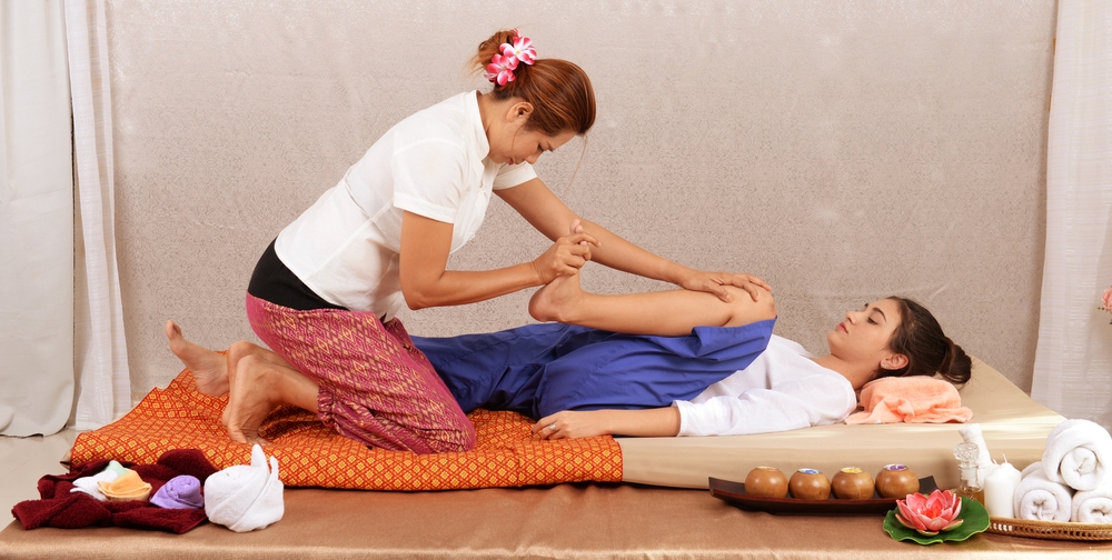 Thai Massage calf stretch and knee mobilization