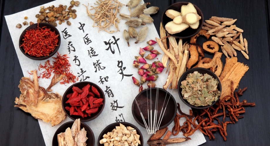 Chinese herbs and acupuncture needles