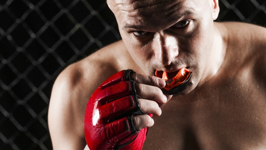 Boxer with mouthguard